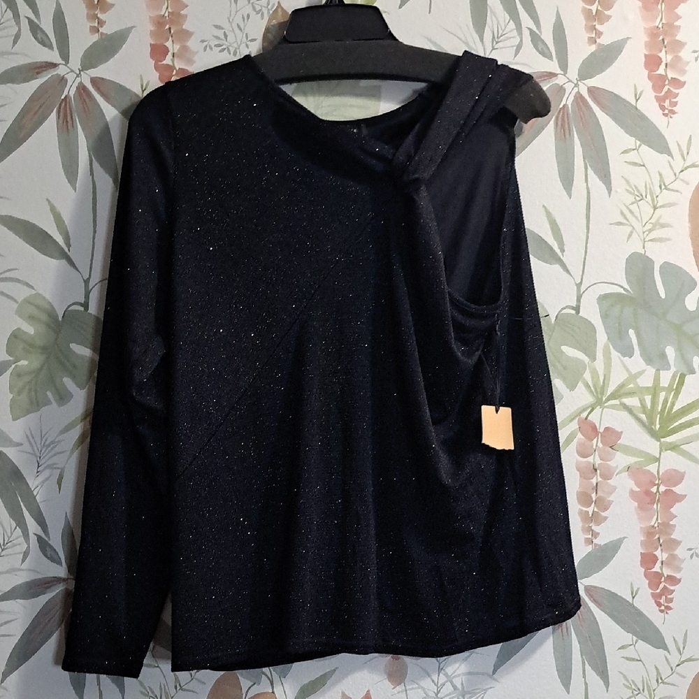 Halogen 1x Elegant Black Shimmering One Sleeve Party Nightout  Top